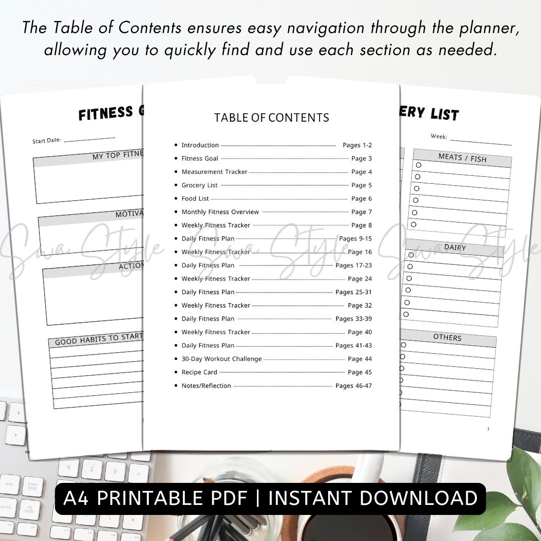 31-Day Home Fitness Planner Printable PDF (A4 Size)