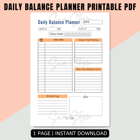 Daily Balance Planner Printable PDF (A4 Size)