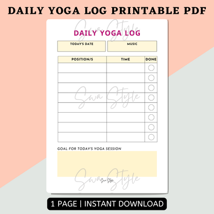 Daily Yoga Log Printable PDF (A4 Size)