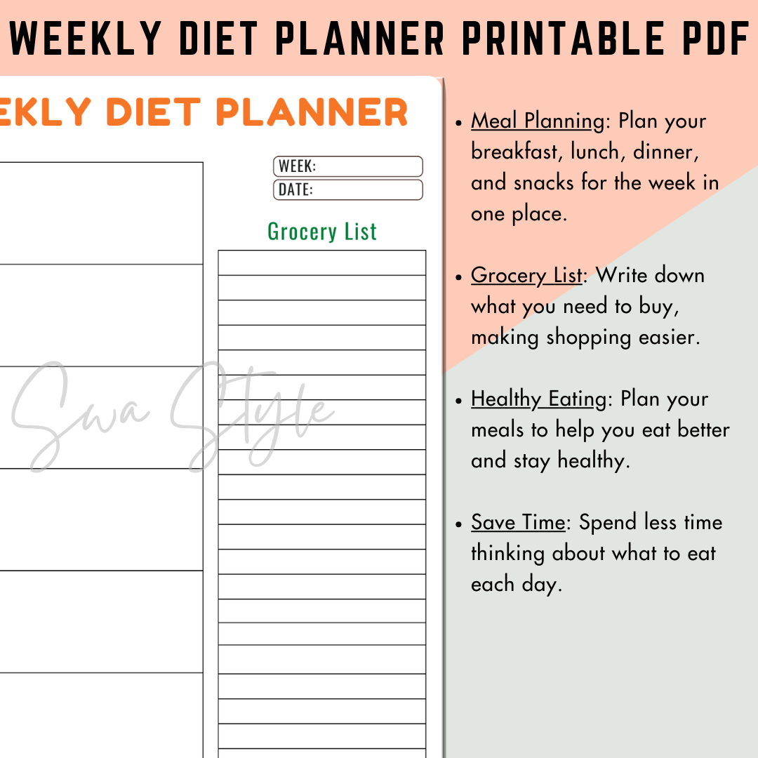 Weekly Diet Planner Printable PDF (A4 Size)