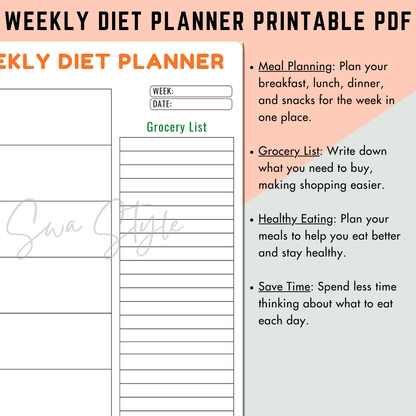 Weekly Diet Planner Printable PDF (A4 Size)