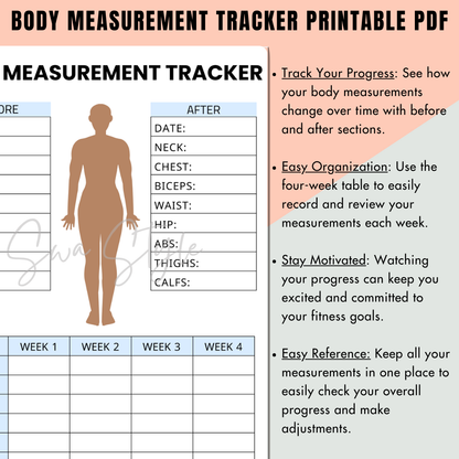 Body Measurement Tracker Printable PDF (A4 Size)